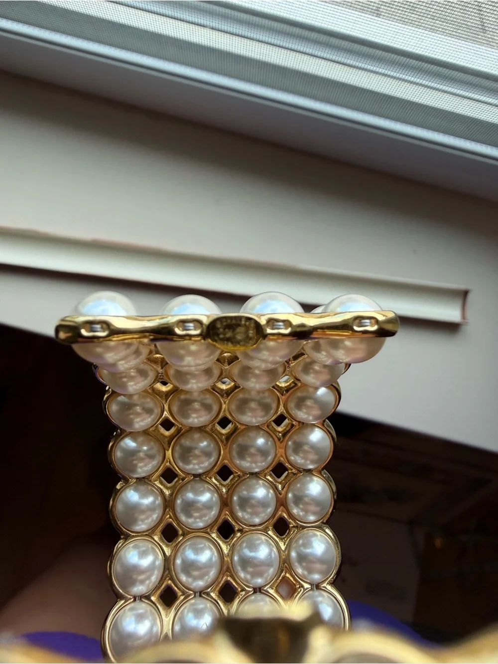 CHANEL Gold-Tone Pearl Multirow Cuff Bracelet